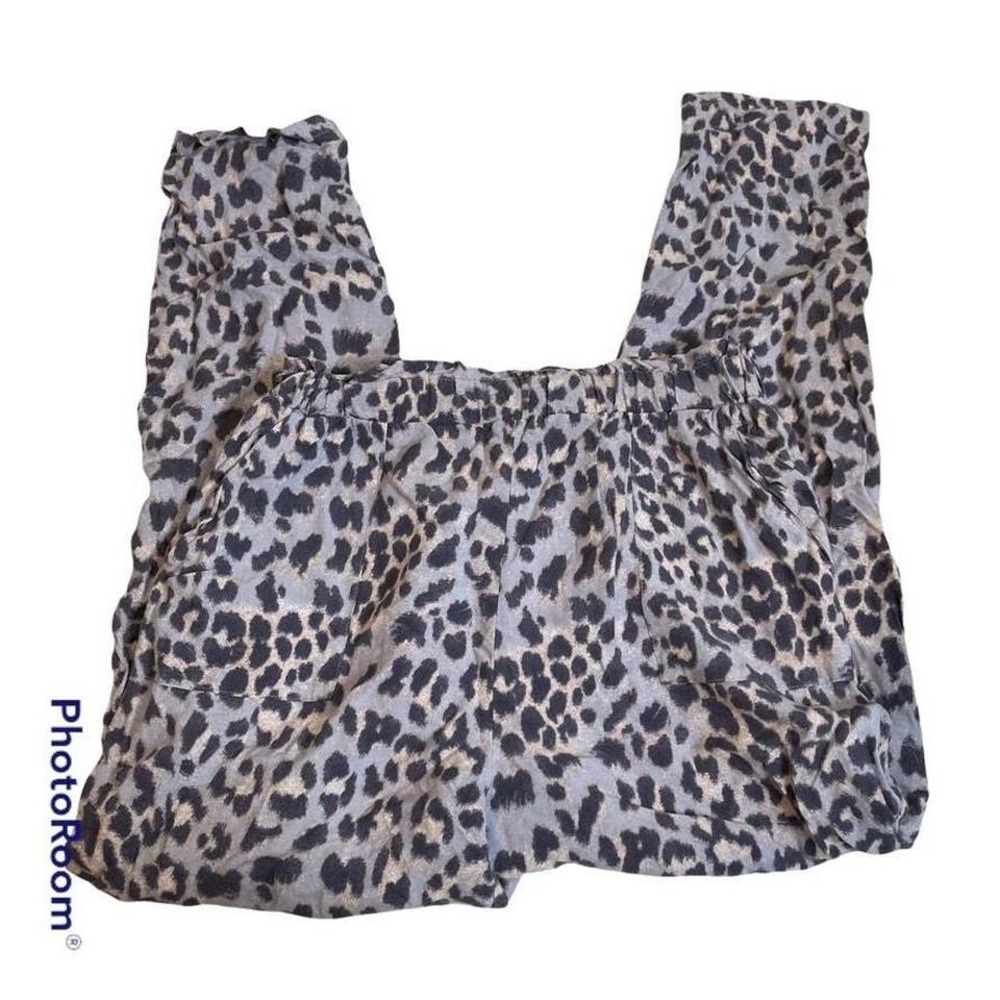 Alya Leopard Print Jogger Pants Grey Black Elastic Waist‎ Women Small
